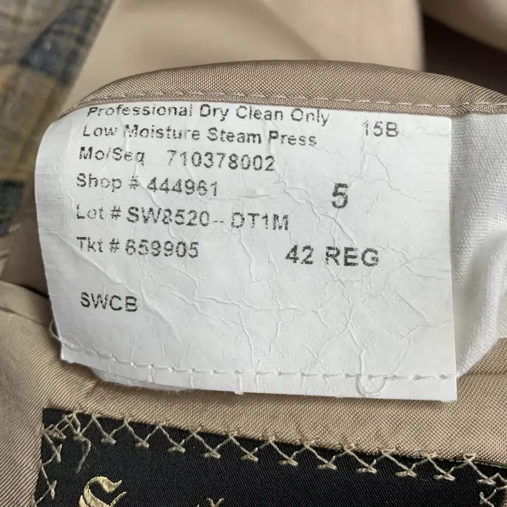 SOUTHWICK CLOTHES Size 42 Tan Grey Plaid Sport Coat